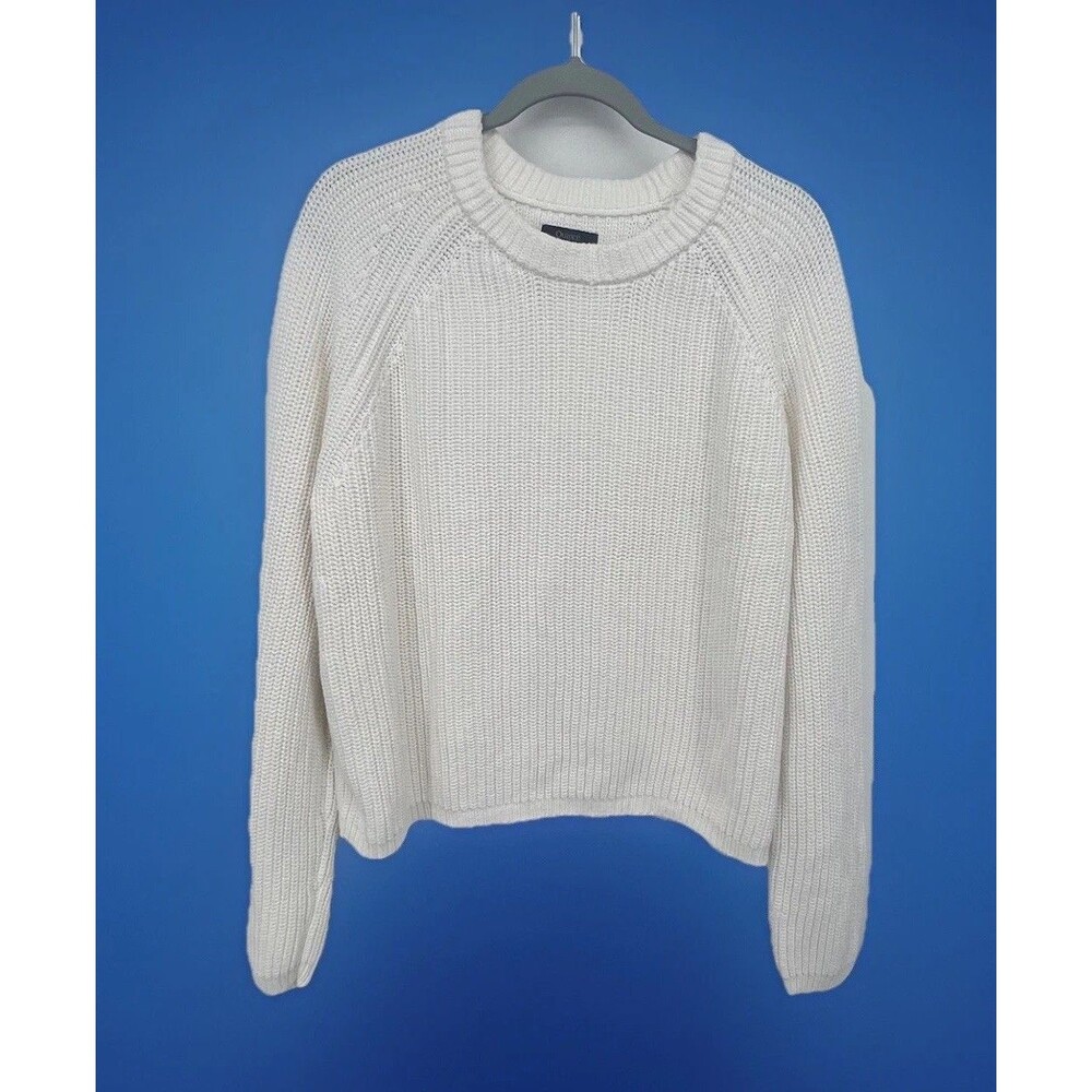 Quince 100% Organic Cotton Fisherman Crew Sweater Ivory Size L Preppy Classic